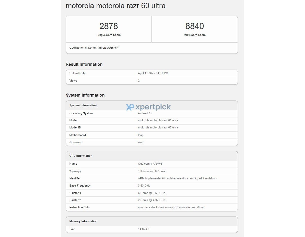 Motorola Razr 60 Ultra stops by Geekbench, has its flagship chipset